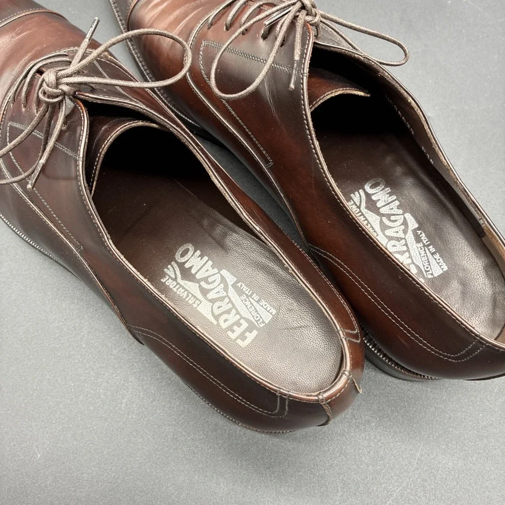Salvatore Ferragamo Oxford Shoes Men's 11.5 D Brown Leather Cap Toe Made Italy